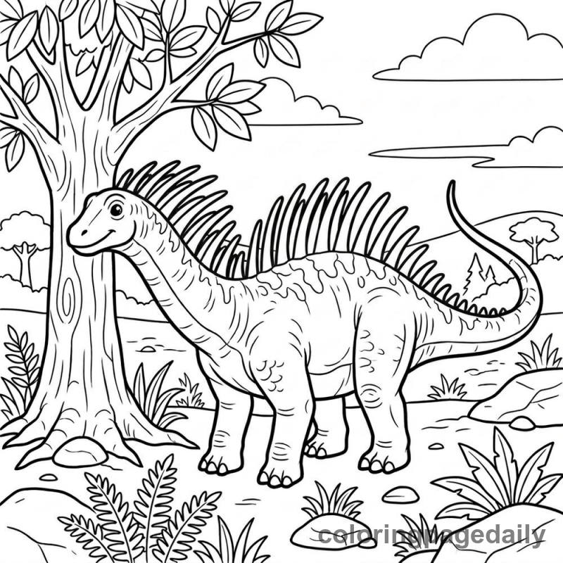Amargasaurus Near Tree - Colored reference example