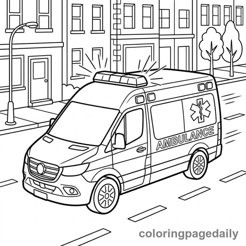 Ambulance Rushing City - Colored reference example