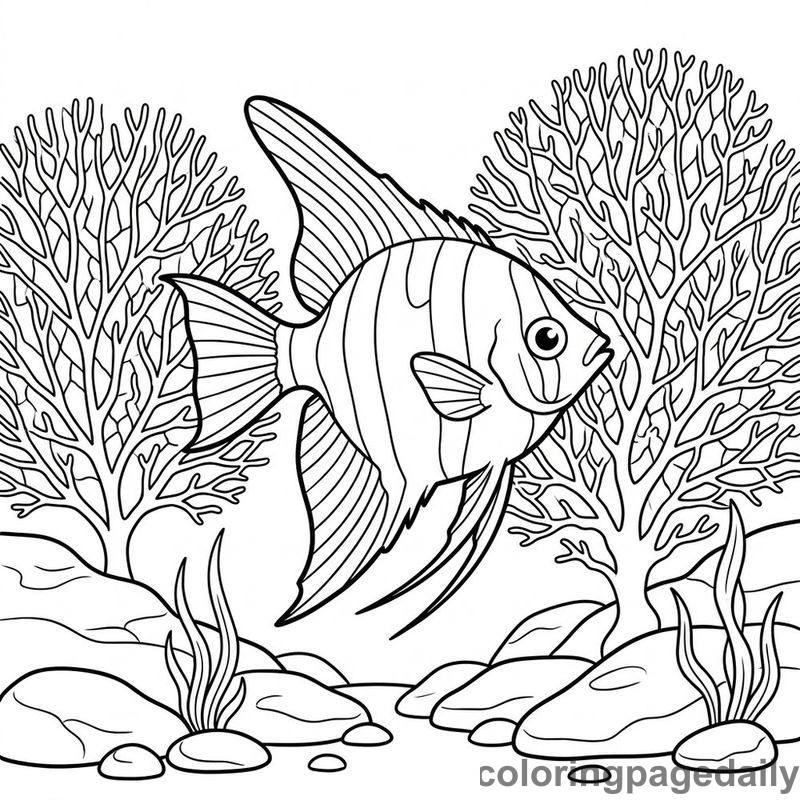 Angelfish Gliding Through Fan Coral - Colored reference example