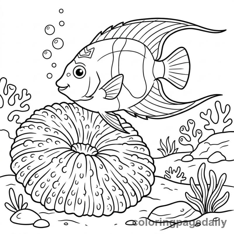 Angelfish And Mushroom Coral - Daily printable coloring page in Ocean and Underwater Life category