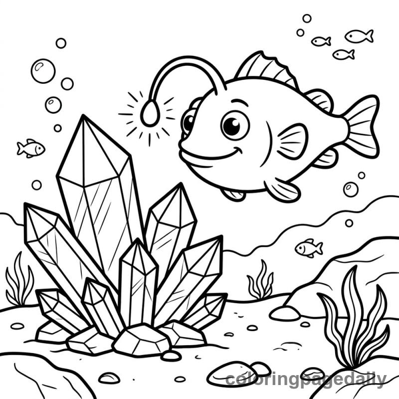 Anglerfish and Deep Sea Crystals - Daily printable coloring page in Ocean and Underwater Life category