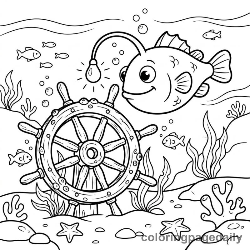 Anglerfish Exploring Sunken Wheel - Colored reference example