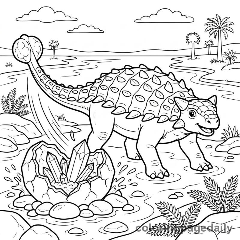Ankylosaurus Cracking A Geode - Colored reference example