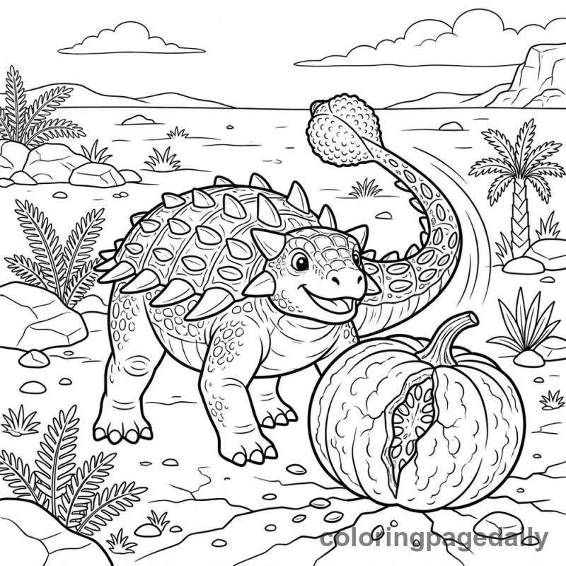 Ankylosaurus Cracking Giant Gourd - Colored reference example