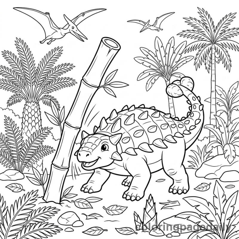 Ankylosaurus Drumming On Bamboo - Colored reference example