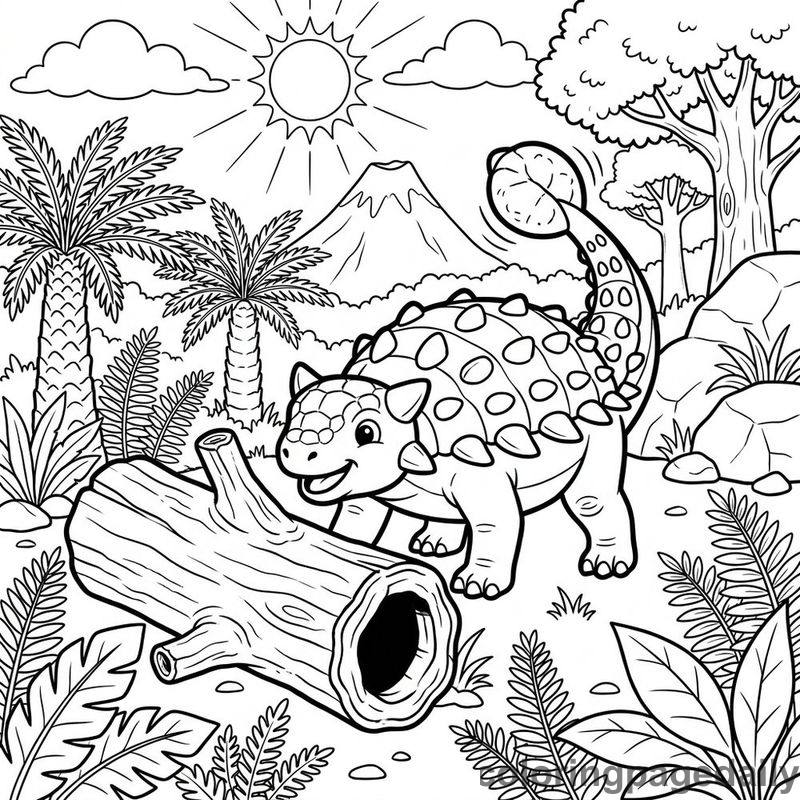 Ankylosaurus Drumming On Log - Colored reference example