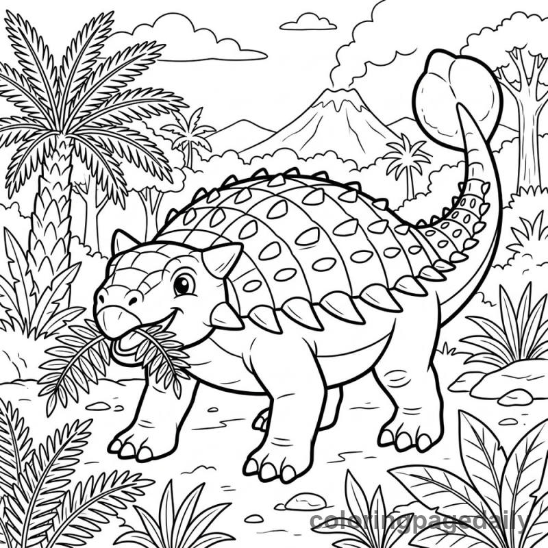 Arlo's Big Prehistoric Fern Feast - story illustration coloring page