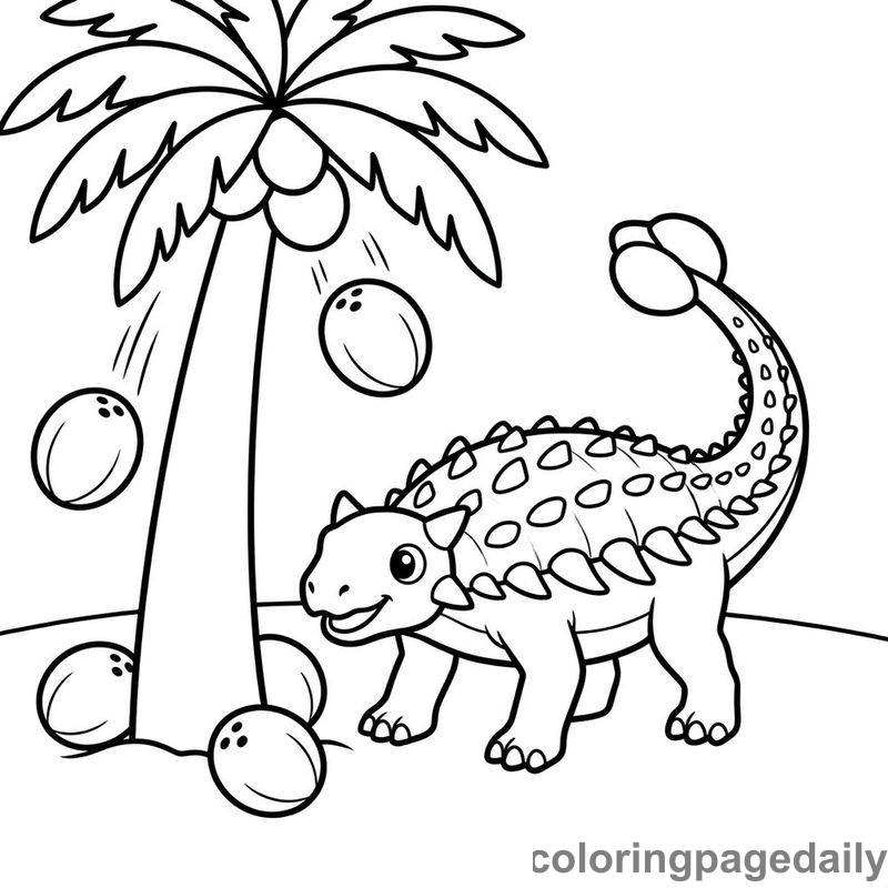 Ankylosaurus Harvesting Coconuts - Daily printable coloring page in Dinosaur category