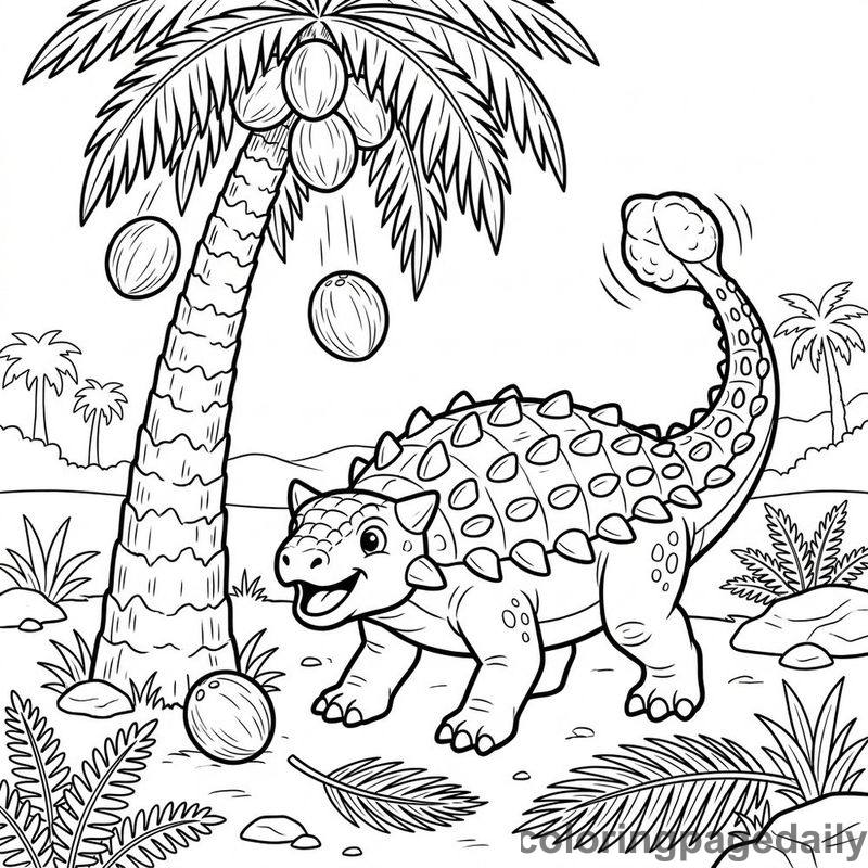 Ankylosaurus Harvesting Palm Coconuts - Colored reference example