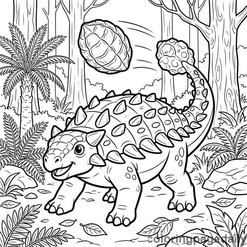 Ankylosaurus Hitting Seed Pod - Colored reference example