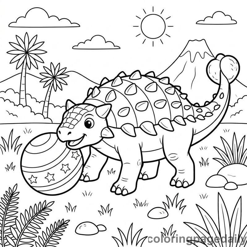 Ankylosaurus Playing Ball - Colored reference example