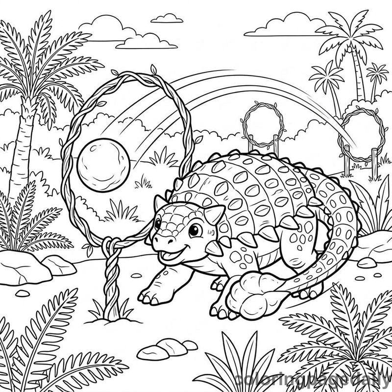 Ankylosaurus Playing Jungle Croquet - Colored reference example