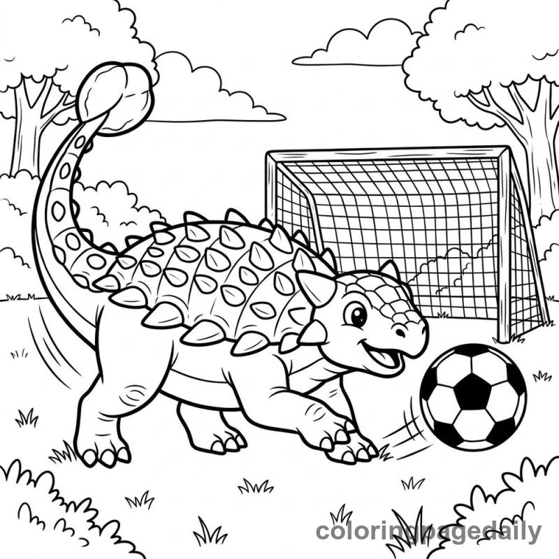 Ankylosaurus Playing Soccer - Colored reference example