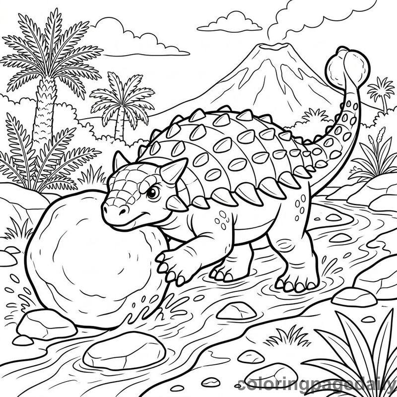 Ankylosaurus Rolling A Boulder - Colored reference example