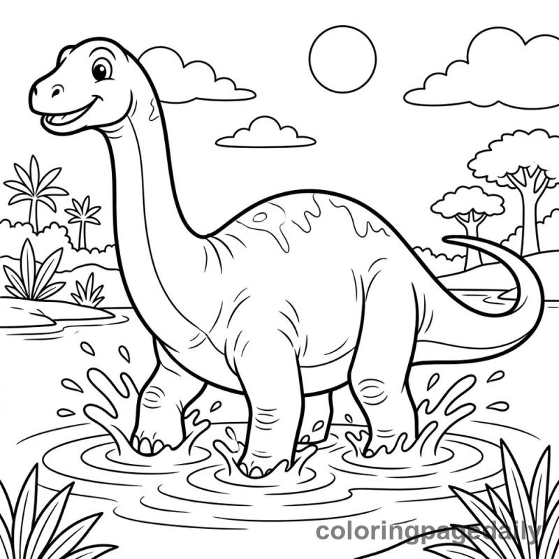 Apatosaurus Wading in Lake - Colored reference example