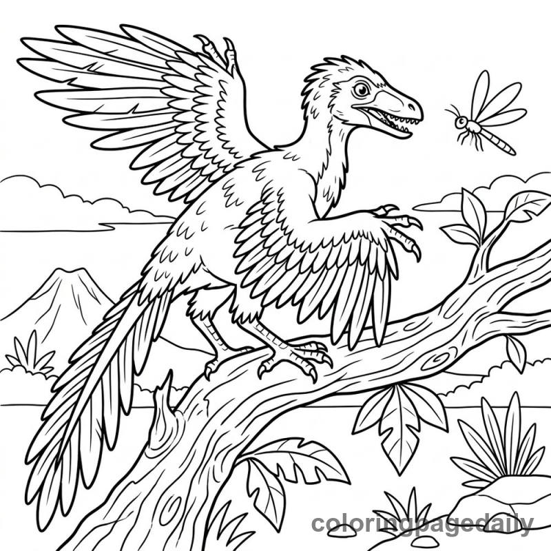 Archaeopteryx on Branch - Colored reference example