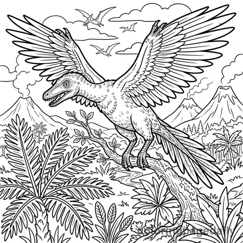 Archaeopteryx on Tree Branch - Colored reference example