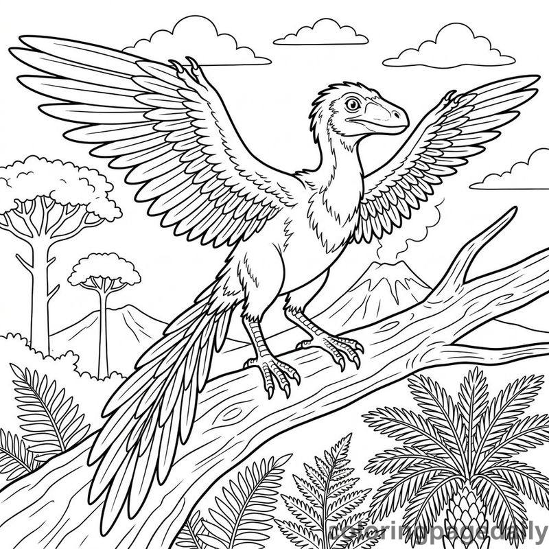 Archaeopteryx Perched On Branch - Colored reference example