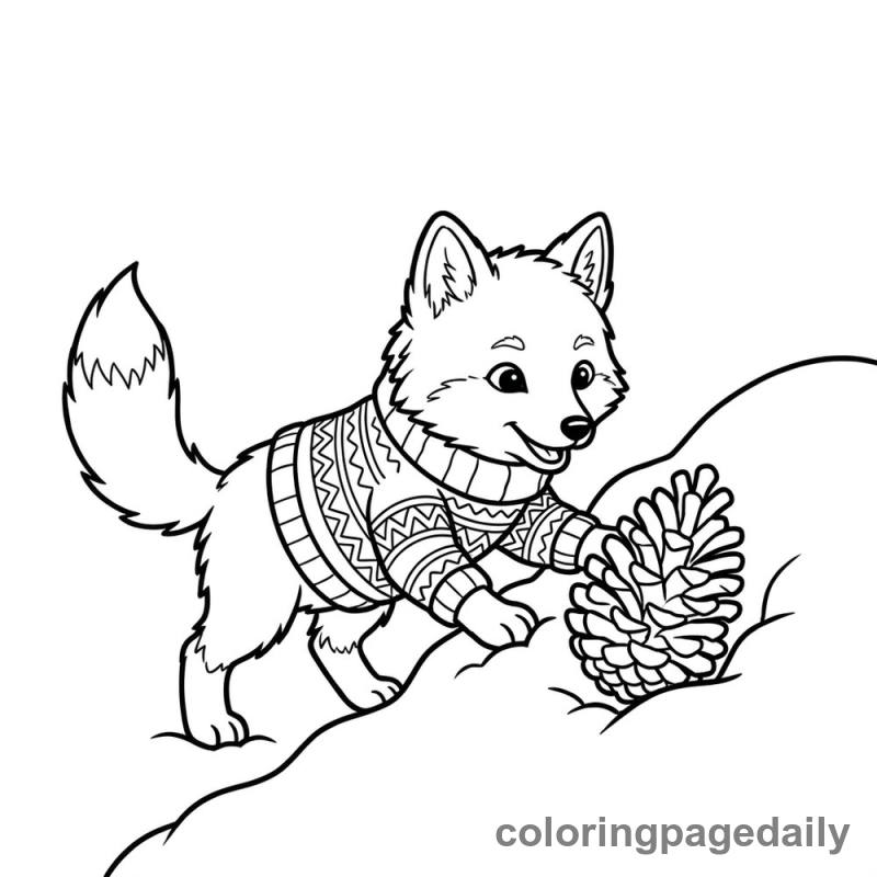 Arctic Fox Uncovering Pinecone - Colored reference example