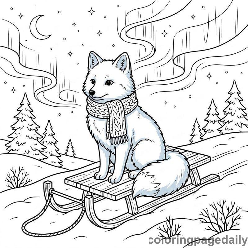 Arctic Fox Watching Northern Lights - Colored reference example