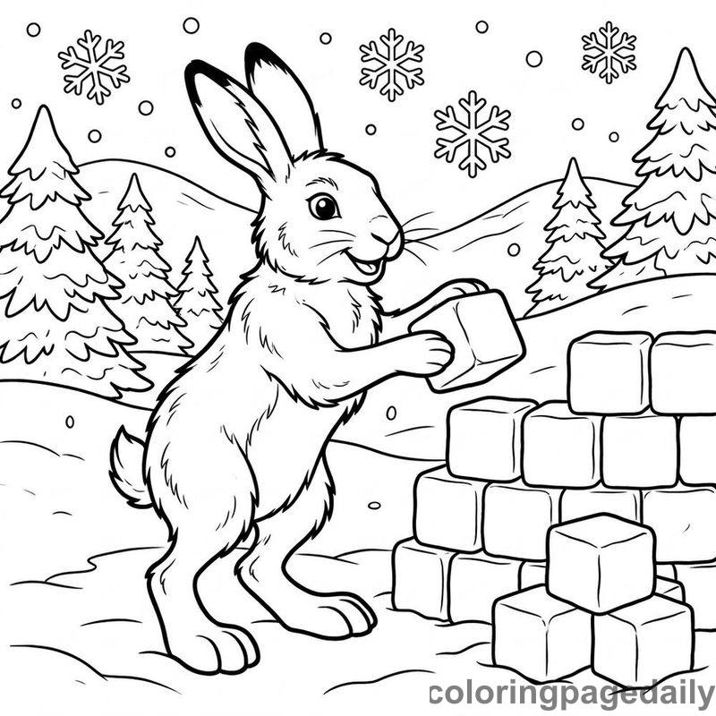 Arctic Hare Building Snow Fort - Colored reference example