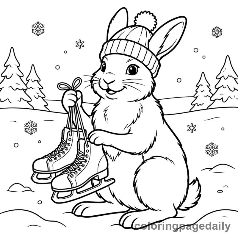 Arctic Hare Holding Skates - Daily printable coloring page in Winter and Snow Season category