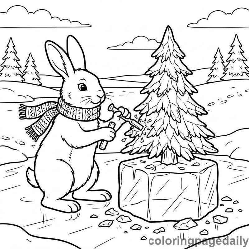 Arctic Hare Ice Sculpture - Daily printable coloring page in Winter and Snow Season category
