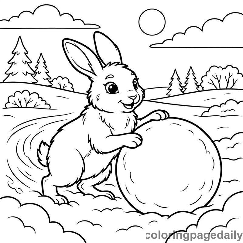 Arctic Hare Rolling A Snowball - Colored reference example
