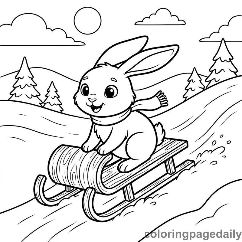 Arctic Hare Sledding - Daily printable coloring page in Winter and Snow Season category