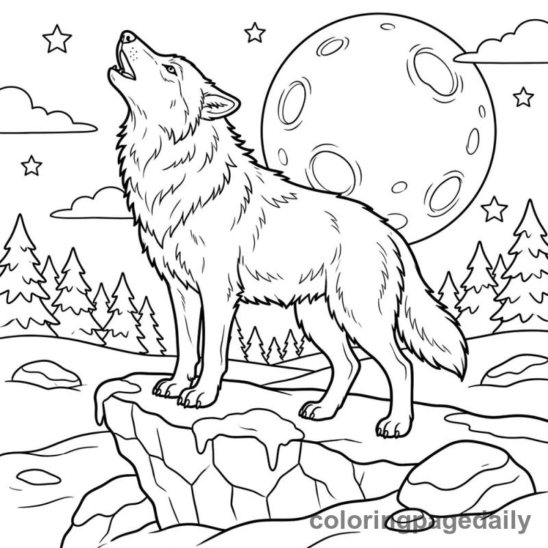 Arctic Wolf Howling at Moon - Colored reference example