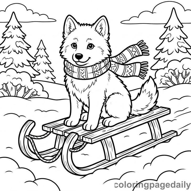 Arctic Wolf On Toboggan - Colored reference example