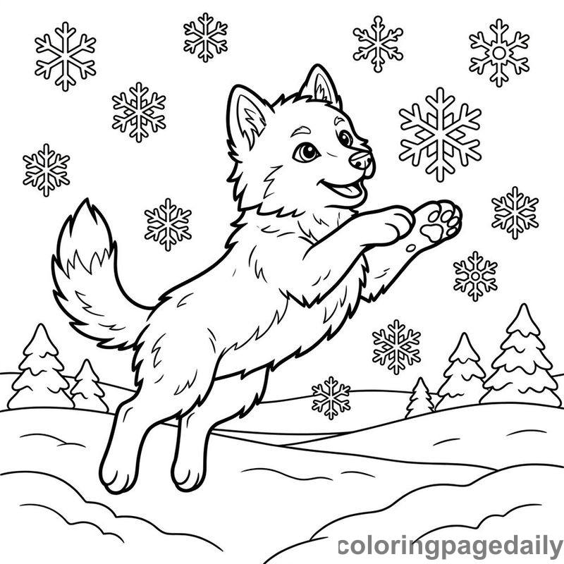 Arctic Wolf Pup Playing - Daily printable coloring page in Winter and Snow Season category