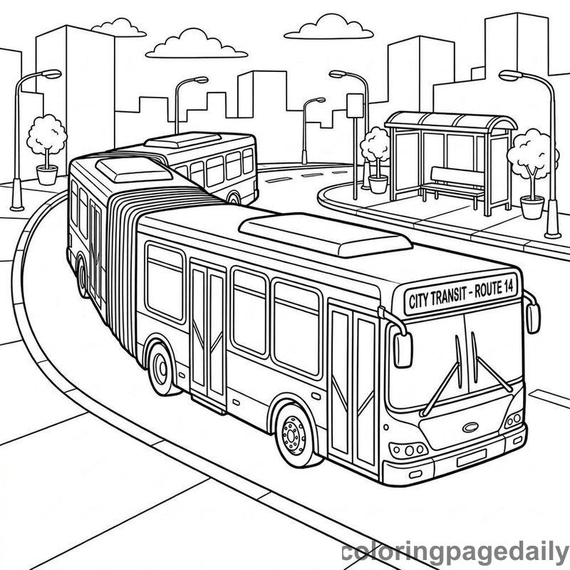Articulated City Transit Bus - Daily printable coloring page in Vehicle category