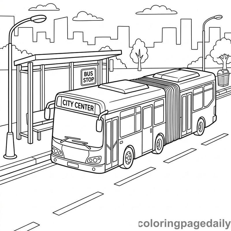 Articulated Transit Bus Arriving At Stop - Colored reference example
