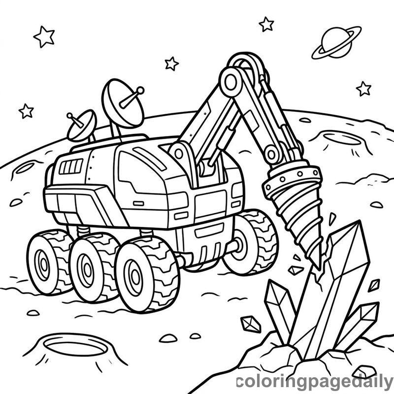Asteroid Mining Crawler - Daily printable coloring page in Space category