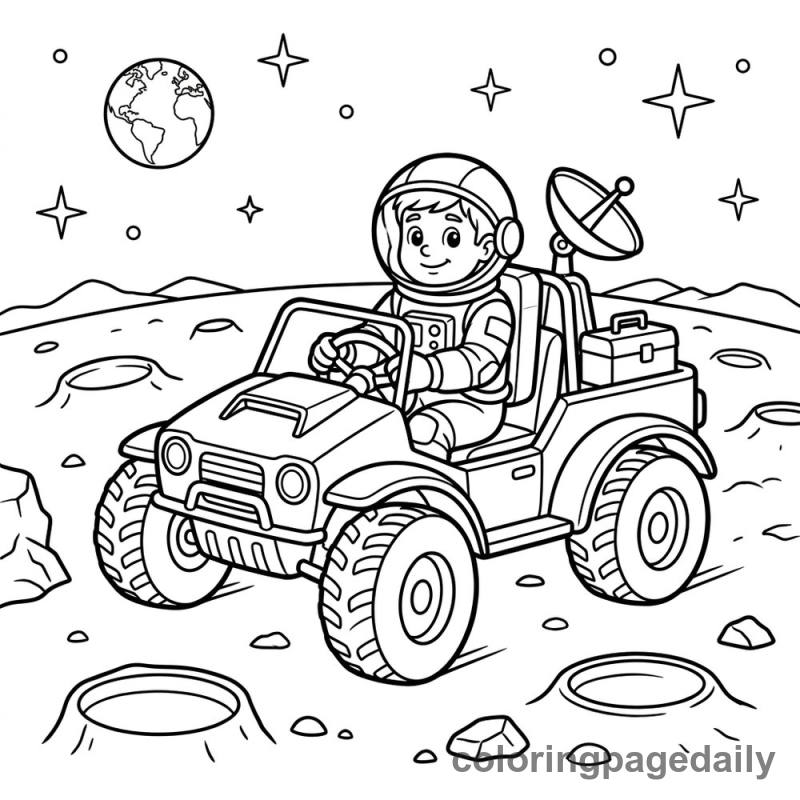 Astronaut Driving Moon Buggy - Colored reference example