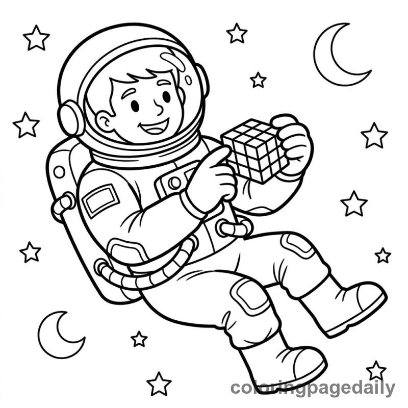 Astronaut Solving Puzzle - Daily printable coloring page in Space category