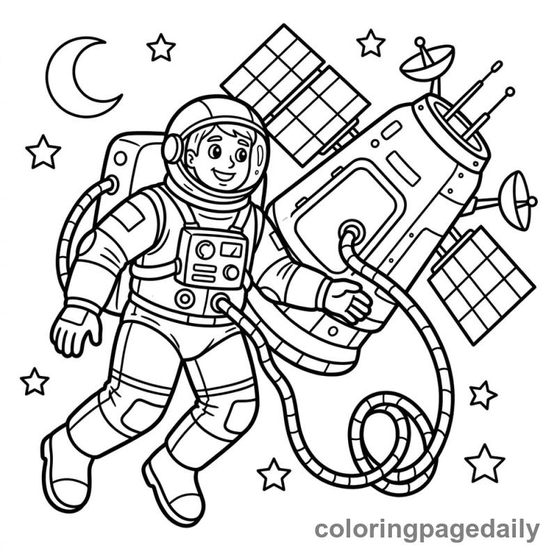 Astronaut Spacewalk Adventure - Daily printable coloring page in Space category