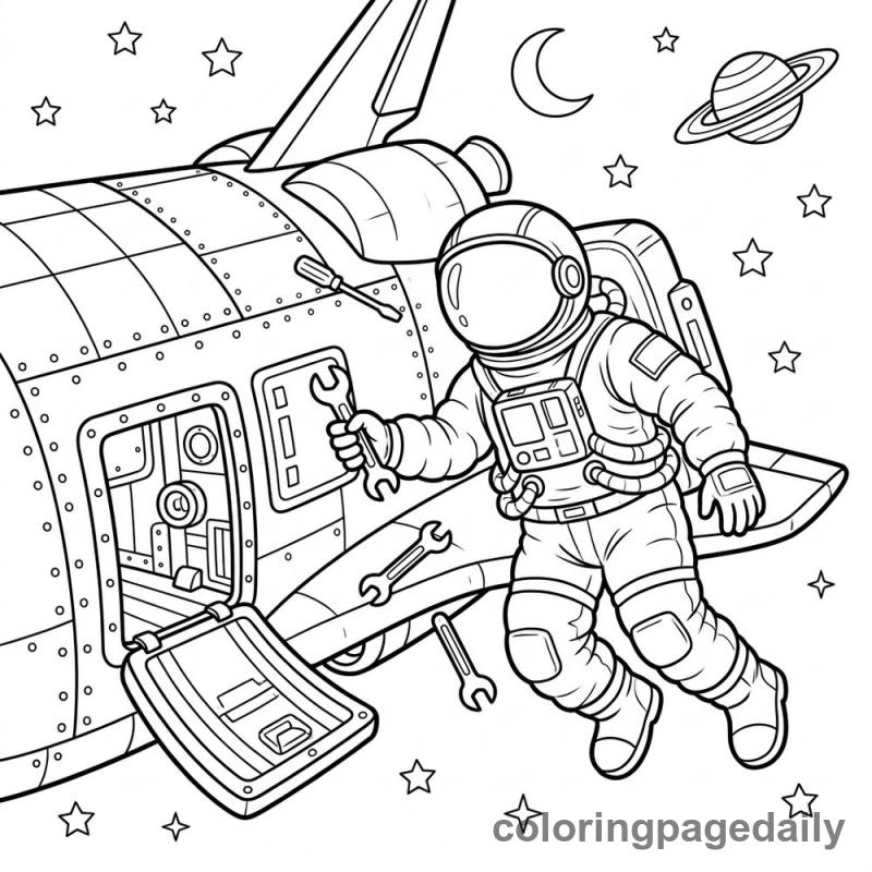 The Spacewalk Repair Mission - Daily printable coloring page in Space category