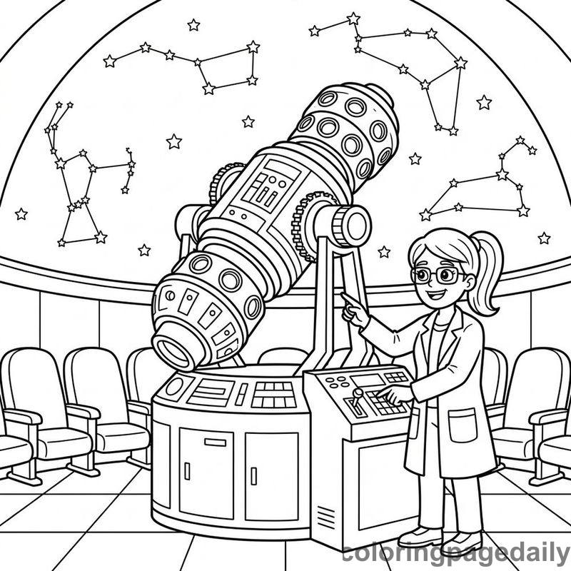 Astronomer Operating Planetarium Projector - Colored reference example