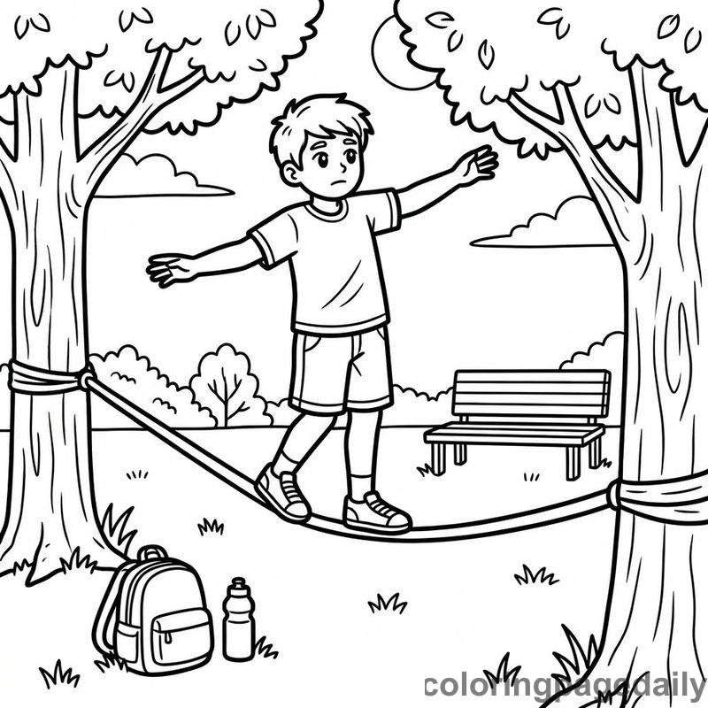 Athlete Balancing On Slackline - Colored reference example