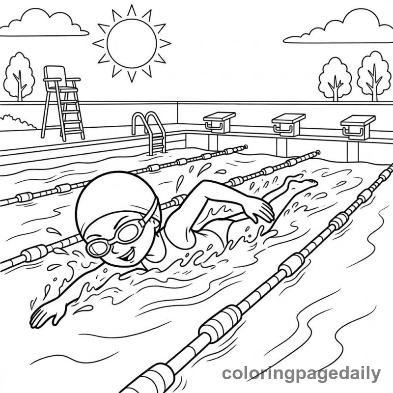 Leo’s Big Splash at the Sunny Summer Pool - story illustration coloring page