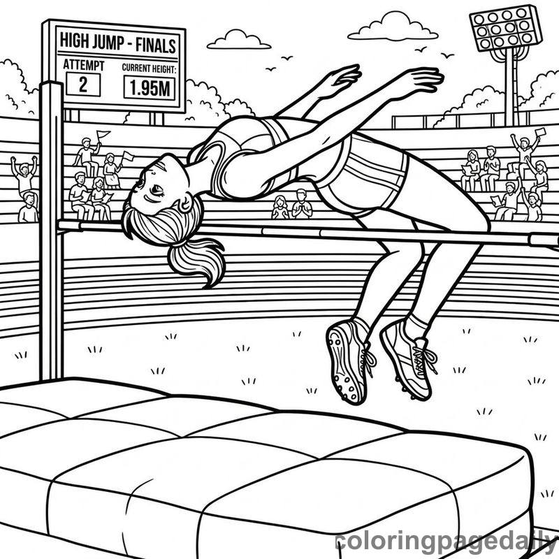 Athlete Performing High Jump - Daily printable coloring page in Sports category