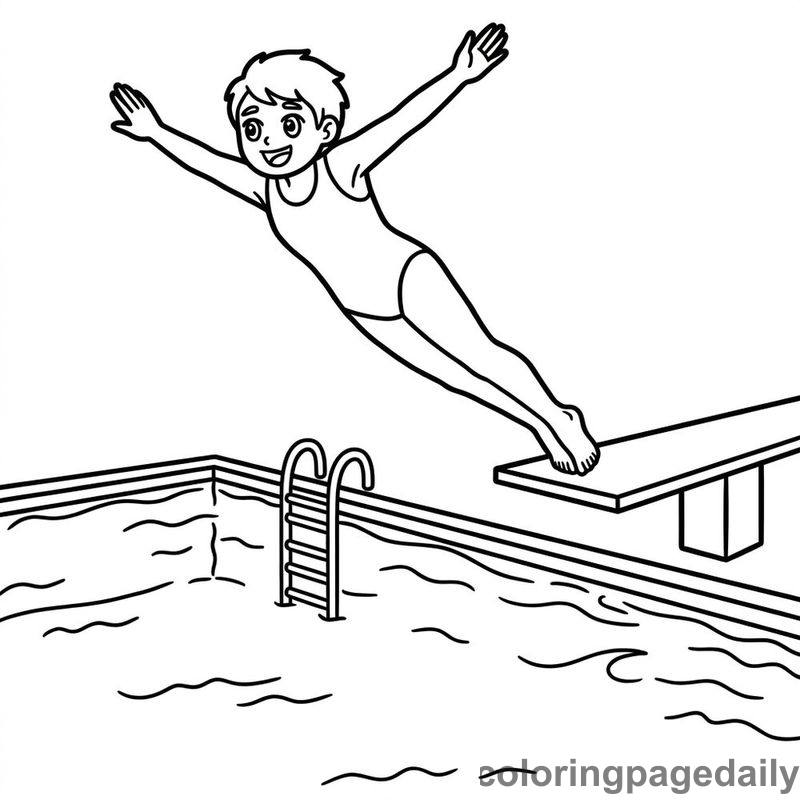Athlete Springboard Swan Dive - Daily printable coloring page in Sports category