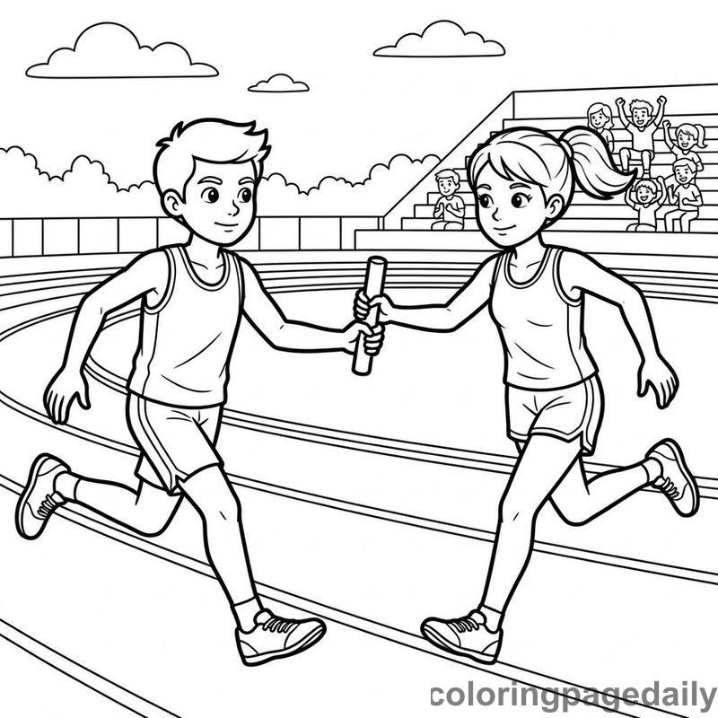 Athletes Passing Relay Baton - Colored reference example