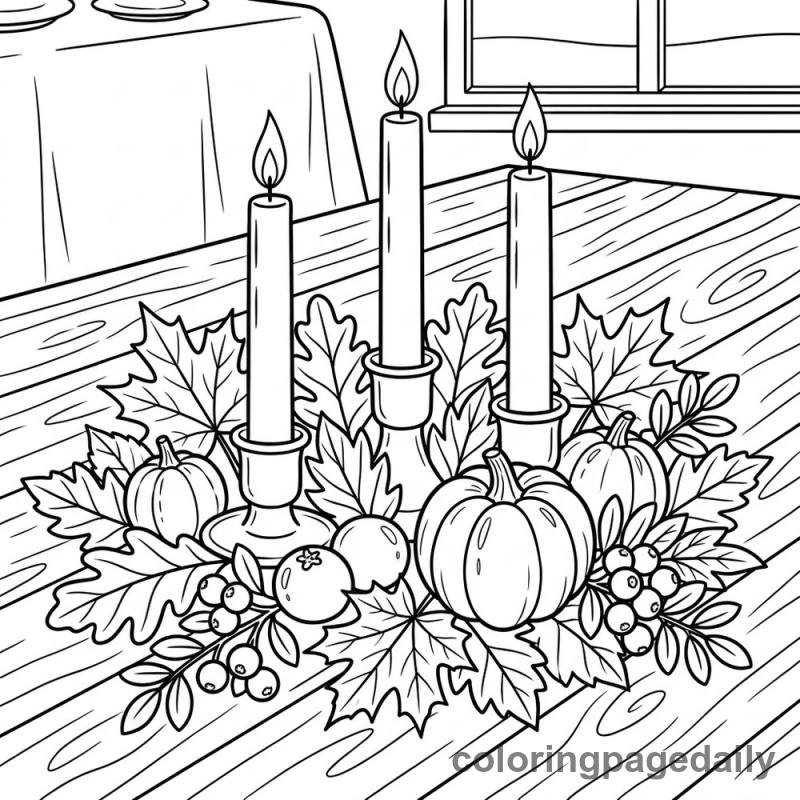 Autumn Harvest Table Centerpiece - Daily printable coloring page in Thanksgiving category