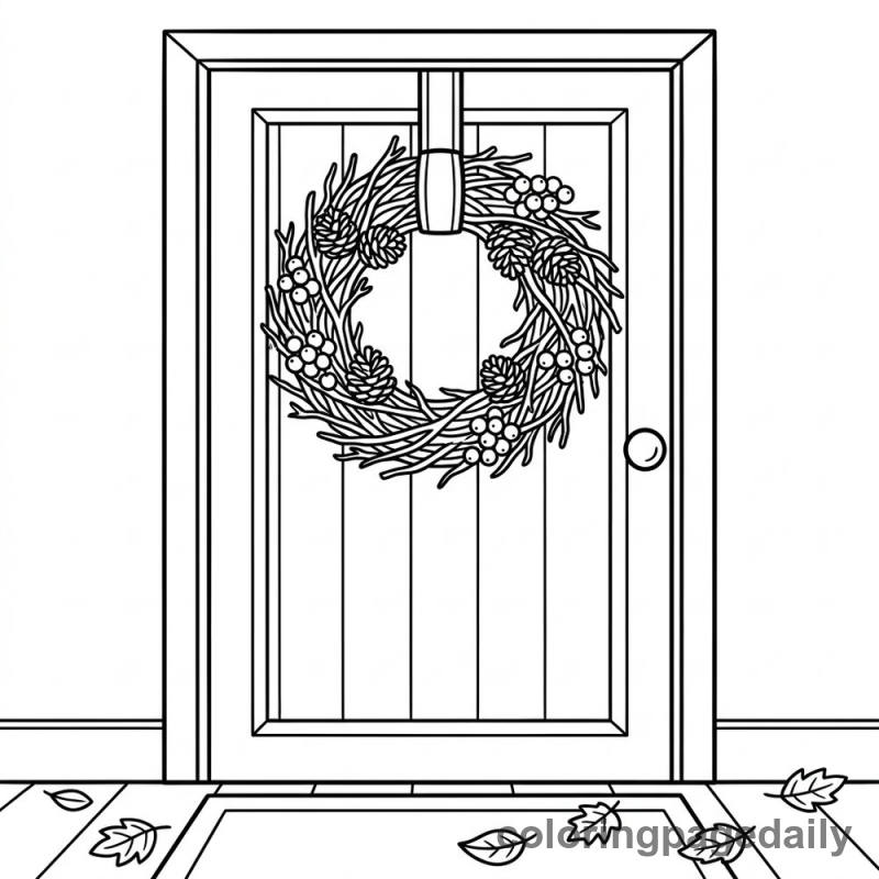 Autumn Harvest Wreath - Daily printable coloring page in Thanksgiving category