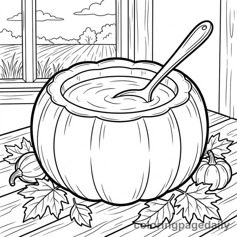 Autumn Pumpkin Soup Bowl - Daily printable coloring page in Thanksgiving category