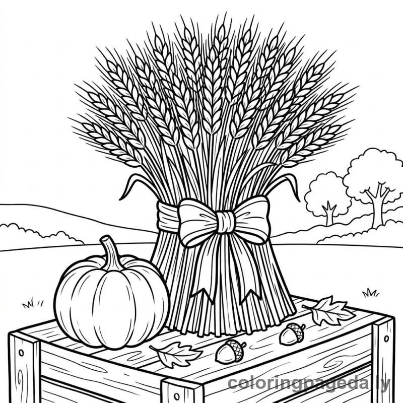 Autumn Wheat Harvest Sheaf - Daily printable coloring page in Thanksgiving category