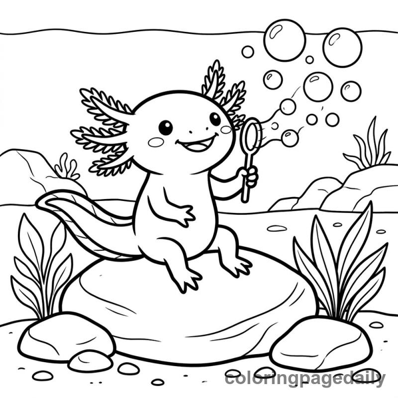 Axolotl Blowing Bubbles - Colored reference example